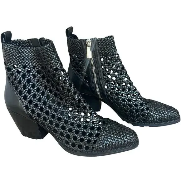Michael Kors Black Augustine Woven Ankle Boots Size 7.5 Open Weave - Picture 2 of 15